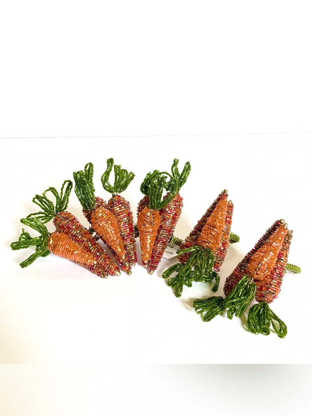 NWT Vintage Pier 1 Beaded Carrot Napkin Rings Set of 5 Easter Spring